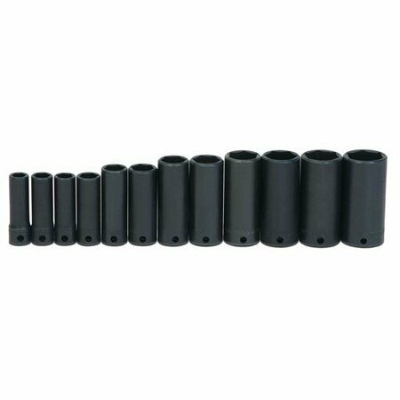 WILLIAMS Socket Set, 12 Pieces, 3/8 Inch Dr, Impact, 3/8 Inch Size JHWWS-12-12